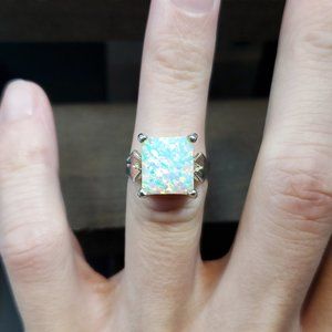 Size 6 Sterling Silver Large Rectangle Opal Ring